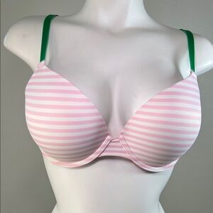 PINK Victoria's Secret Pink and White Striped Bra with Green Straps 34D